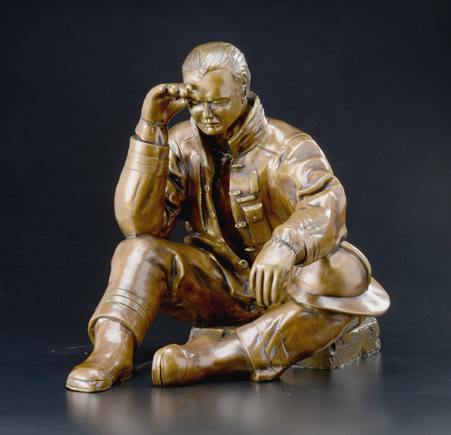 Bronze monument expressing the mood of suffering and grief after a disaster
