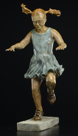 Bronze sculpture of Girl concentrating on Playing Hopscotch