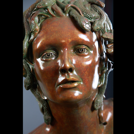Realistic Bronze Sculpture of Medusa showing good likeness to model.