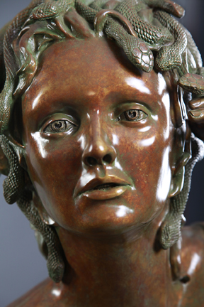Bronze sculpture Greek style realistic portrait of Medusa mythology commission