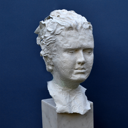 Classic Greek Style paper sculpture portrait of Mercury looks like marble