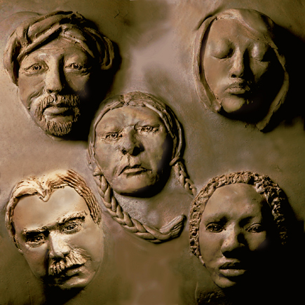 Interpretive Bronze Sculpture wall relief of the many different peoples of the world
