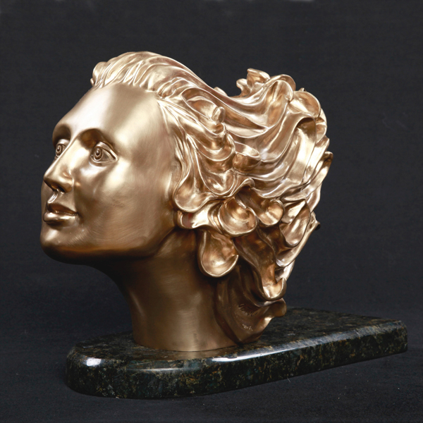 Art Deco realistic bronze statue bust of Zephyr warm west breeze