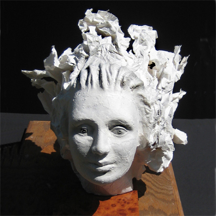 Stylized art nouveau interpretation of the wind sculpted from the original bronze statue